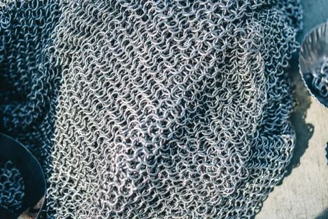 Chained texture of chainmail made of durable metal Foto stock