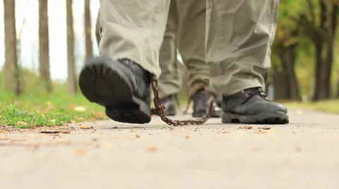 Chained Walking Stock Footage 30368803