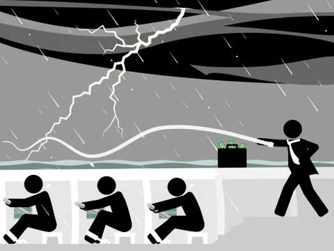 Chained workers rowing in galley Stock Illustration