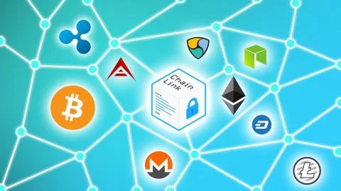 Chainlink Cryptocurrency Network Concept Blue Background Stock Illustration