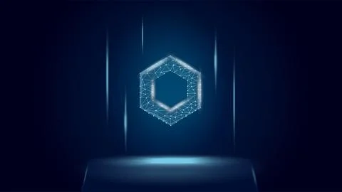 ChainLink LINK token symbol of the DeFi system above the pedestal. Stock Illustration