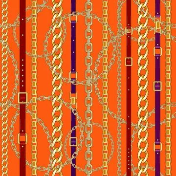 Chains and belts orange background. Stock Illustration