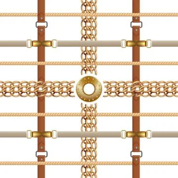 Chains and belts seamless pattern. Baroque ornament with braids and golden Stock Illustration