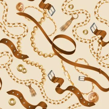 Chains and braids pattern. Seamless ornamental wallpaper, realistic leather belt Stock Illustration