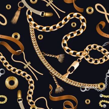 Chains and braids seamless pattern. Golden embroidery and ornamental wallpaper イラスト素材