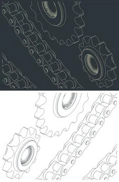 Chains and sprockets drawings Illustrazione stock
