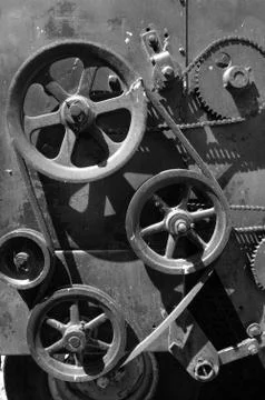 Chains, Belts, and wheels. Stock Photos