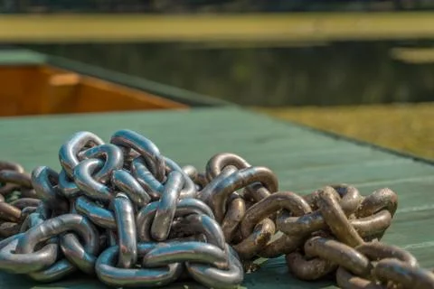 Chains on a dinghy boat Stock Photos
