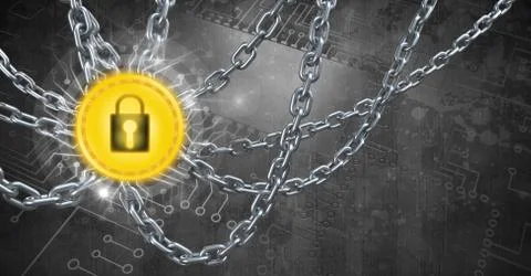 Chains holding core security lock graphic icon Foto stock