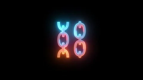 Chains icon neon glowing animation black background Stock Footage 276338187