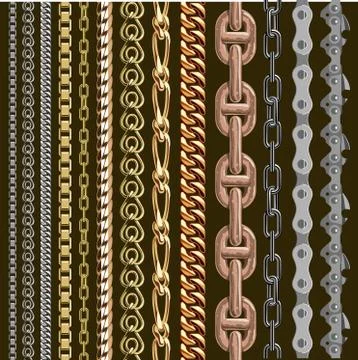 Chains link elements vector seamless metal chain-parts set isolated on Stockillustratie