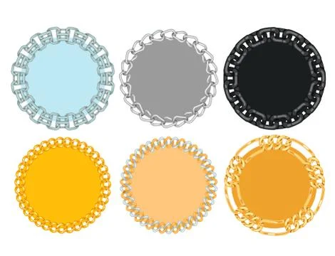 Chains link strength connection vector borders of metal linked parts frames and Illustrazione stock