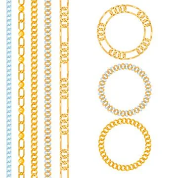 Chains link strength connection vector seamless pattern of metal linked parts Stock Illustration