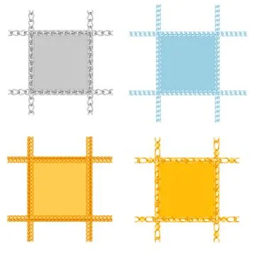 Chains link strength connection vector borders of metal linked parts frames and Stock Illustration