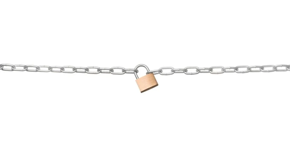 Chains linked with lock isolated Foto stock