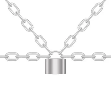 Chains locked by padlock in silver design Stock Illustration