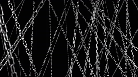 Chains long version large sized looping animated fly through background Stock Footage 209629752