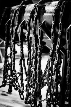 The Chains Of A Mine Clearing Tank, Up Close Stock Photos
