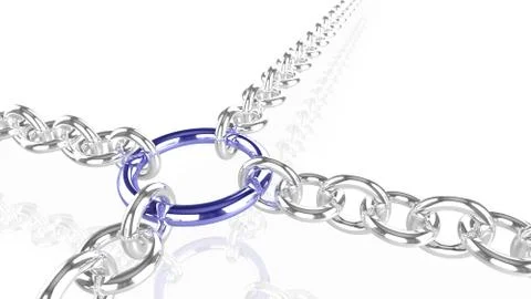 Chains pulling on a blue metal ring Illustrazione stock