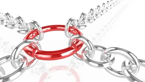 Chains pulling on a red metal ring Stock Illustration