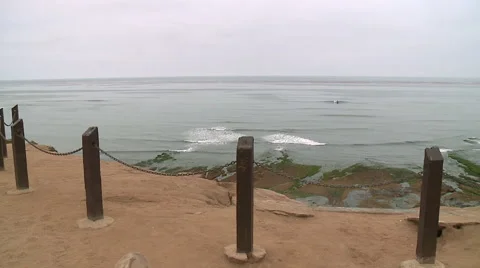 Chains rope off cliffs overlooking the ocean Video stock 40824932