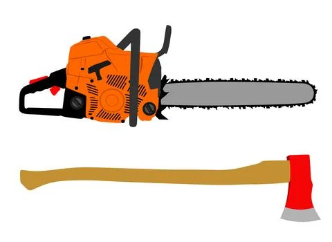 Chainsaw and ax vector illustration isolated Stock Illustration