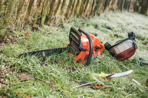 Chainsaw and pruning handsaw Stock Photos