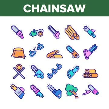 Chainsaw Collection Elements Icons Set Vector Stock Illustration