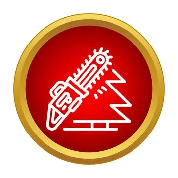 Chainsaw cutting down tree icon for forestry 스톡 일러스트