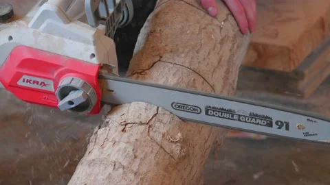 Chainsaw cutting a log. Stock Footage 156825458