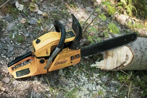 The chainsaw in the forest close up look 写真素材