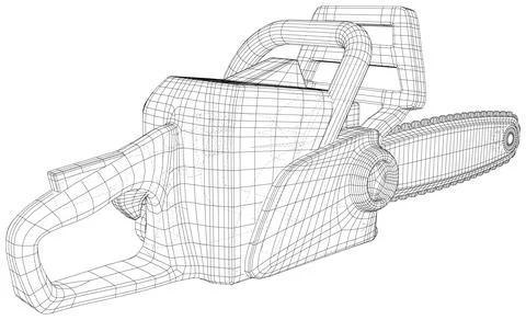 Chainsaw gasoline cutter. Wire-frame on white background. EPS10 format. Vector Illustrazione stock