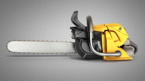 Chainsaw on grey background 3d illustration Stock Illustration