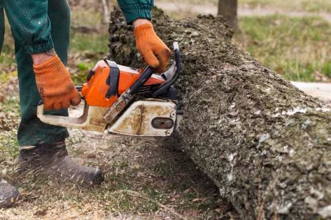 Chainsaw in a hands Stockfoto's