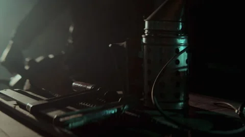 Chainsaw in a horror workshop Stock Footage 259858081