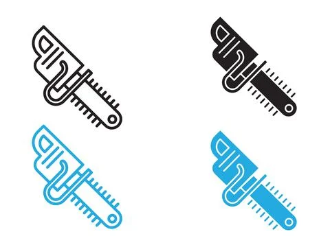 Chainsaw icon black and white vector outline sign Stock Illustration