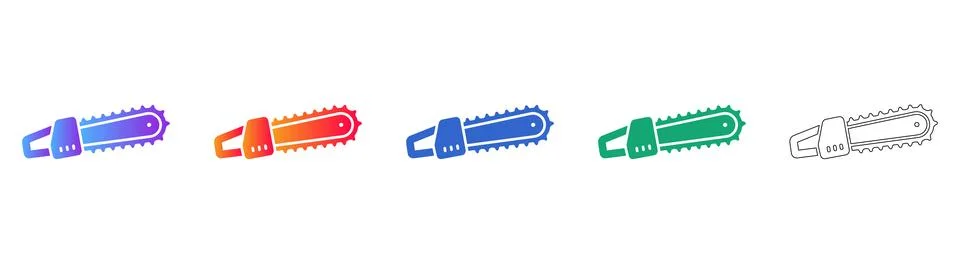 Chainsaw Icon Set in Gradient and Outline Styles Illustrazione stock