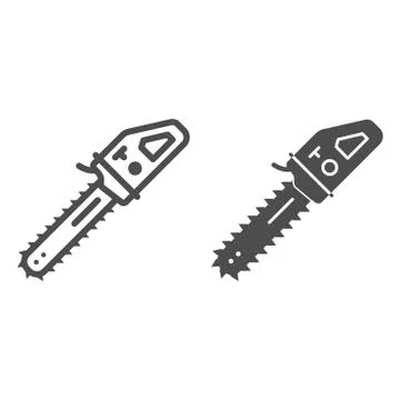 Chainsaw line and solid icon, Garden and gardening concept, Chain saw sign on 스톡 일러스트