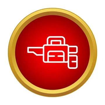 Chainsaw logging tool icon on red background Stock Illustration