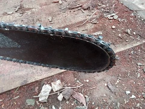 A chainsaw machine after use. Фото