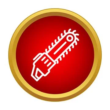 Chainsaw outline icon in a red circle with a gold border Stock Illustration