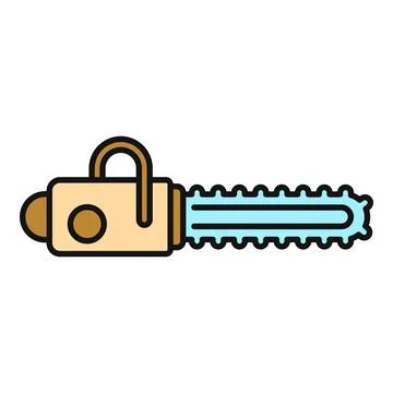 Chainsaw power tool cutting wood flat color icon Stock Illustration