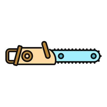 Chainsaw power tool flat color line icon Stock Illustration