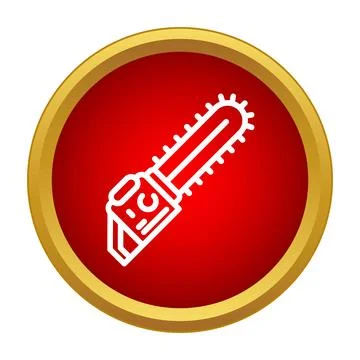 Chainsaw power tool icon in red circle button Stock Illustration