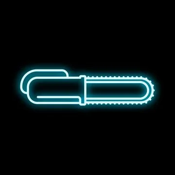 Chainsaw power tool neon glowing outline icon Stock Illustration