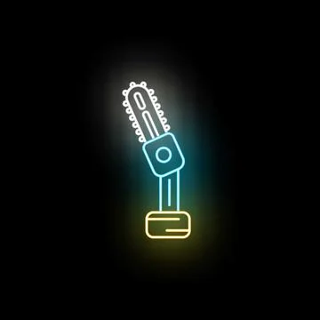 Chainsaw power tool neon glowing icon sign Stock Illustration