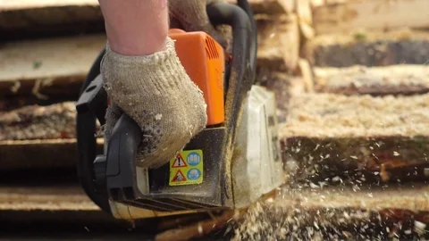 Chainsaw saws wood Stock Footage 91885481