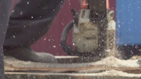Chainsaw saws wood Stock Footage 92114746