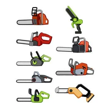 Chainsaw set cartoon vector illustration Illustrazione stock
