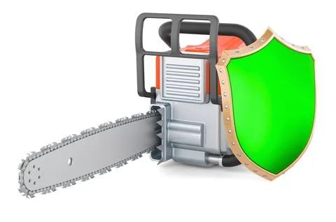 Chainsaw with shield, 3D rendering 库存插图